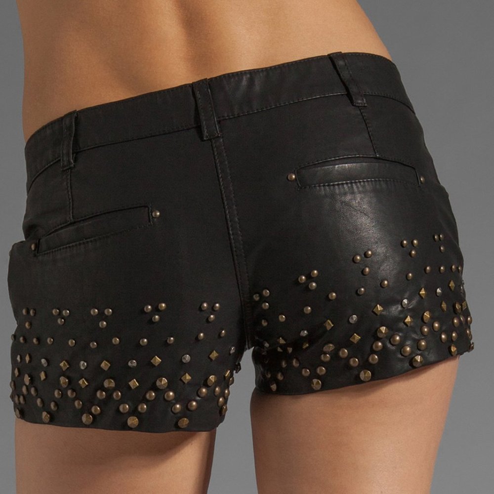 Free People Studded Rocker  Vegan Leather Shorts 2 - Picture 3 of 10